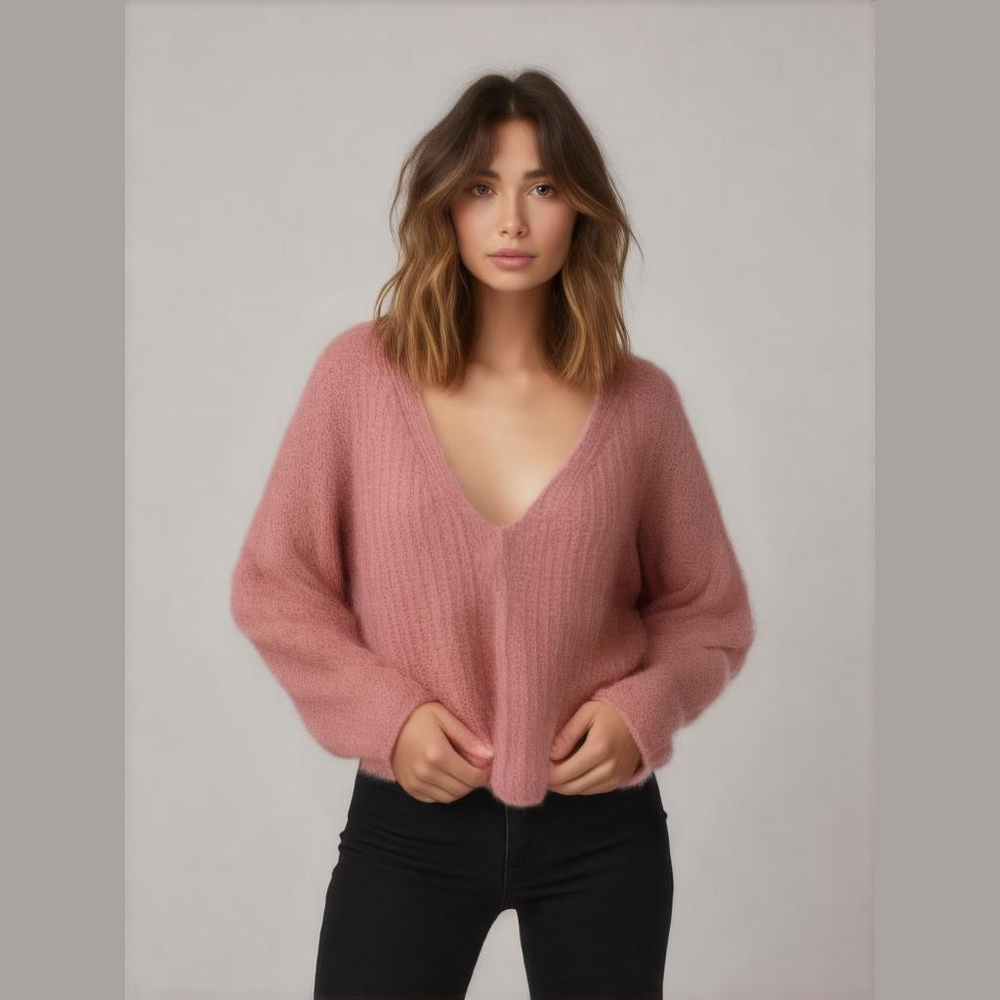 Free People Dusty Rose V-Neck Mohair Pullover Sweater
